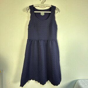 Maeve Womens Navy Blue Textured Sleeveless A-Line Dress Medium Scalloped Back